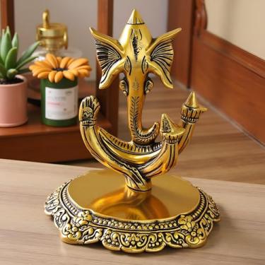 Imagem de Purpledip Metal Idol Blessing Ganesha: Estátua decorativa com acabamento dourado para templo doméstico, decoração ou presente (12773)