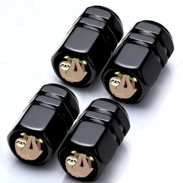 Imagem de Pacote com 4 tampas de haste de válvula de pneu preguiça acessórios de carro decoração para carros, caminhões, SUV, motocicletas, bicicletas, bicicleta, pneu tampa de ar para homens, mulheres e