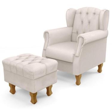 Imagem de Poltrona Com Puff Paris Luis Xv L02 Linho Cru - BARROCARTE