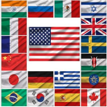 Imagem de Peryiter Conjunto de 20 bandeiras internacionais 3x5 bandeiras de países com ilhós para eventos internacionais, conferências, salas de aula, decorações de festa
