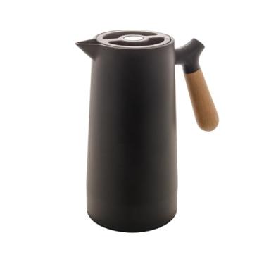 Imagem de WOLFF - Garrafa Térmica de Plástico com Cabo de Madeira Nórdica 1L Preta - Mesa Posta - Itens Para Casa - Utensílios de Cozinha - Perfeita Para Café e Chá