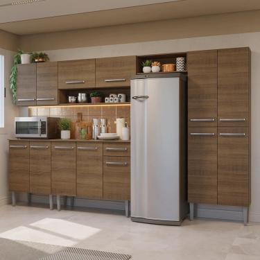 Imagem de Armário de Cozinha Completa Emilly 13 Portas 1 Gaveta MDP 293cm Rustic com Puxadores em Alumínio