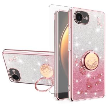 Imagem de Asuwish Capa de telefone para iPhone 16e/SE 2025/SE 4 com protetor de tela de vidro temperado anel suporte Bling Glitter Clear Hybrid TPU capa celular i Phone16e i16e 16 e SE4 4ª geração 16eCase