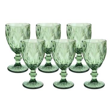 Imagem de Jogo 6 Taças de Vidro Diamond Diamante Verde 300ml Água Class Home