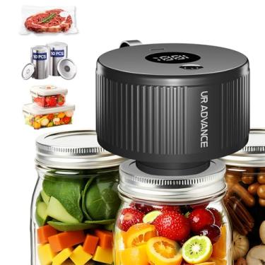 Imagem de UR ADVANCE Selador a vácuo Mason Jar para frascos de boca larga e boca regular, selador de frascos para frascos de pedreiro, máquina seladora a vácuo portátil de alimentos, kit selador a vácuo de 7,6