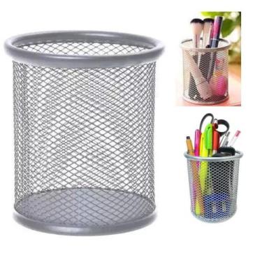 Imagem de Porta Caneta, Lápis, Redondo, Aramado, Prata 9x10 cm, By Office - Gv O