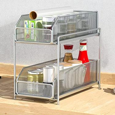 Imagem de Organizador de armazenamento sob a pia de 2 níveis, organizador de armazenamento de malha com gavetas removíveis, gaveta organizador de cesta de armário deslizante, para despensa de