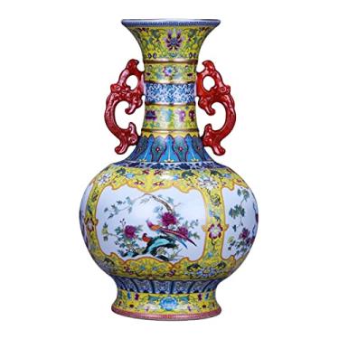 Imagem de AKALNNB Vaso de flores, vaso de cerâmica, 40 cm, grande, de porcelana, esmaltado, pintado, à mão, vasos para decoração de casa, quarto, sala de estar, ornamento de