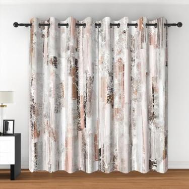 Imagem de Leyiyi Cortinas blackout de madeira abstratas cinza marrom rústico textura de prancha de fazenda pintura a óleo impressão artística cortina de janela vintage cortinas com isolamento térmico para sala