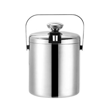 Imagem de Baldes de gelo isolados Balde de gelo de aço inoxidável balde de champanhe duplo balde de cerveja vinho balde de cerveja para casa Balde de gelo 1. Balde refrigerador de 3L para cerveja champanhe
