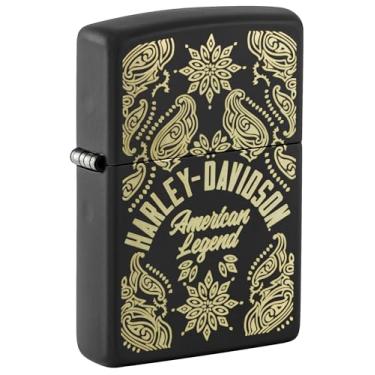 Imagem de Zippo Isqueiro de tempestade - Harley-Davidson, Black Mate, Laser Engrave - Recarregável - Reutilizável - Design à prova de vento - Caixa de presente - Feito nos EUA
