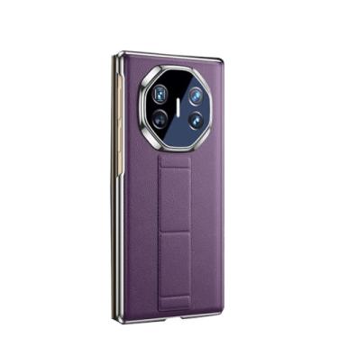 Imagem de LYJSMGZ Capa de couro para Huawei Mate XT, pulseira magnética galvanizada escalável com capa de suporte, função de visualização de janela, flip à prova de choque, capa de negócios, roxo, Mate XT