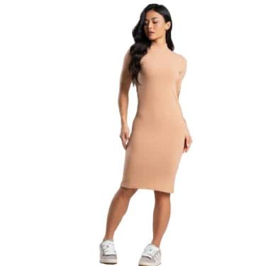 Imagem de Vestido Midi Manga Curta Vekyo Gola Alta Blogueira Canelado Moda Casua