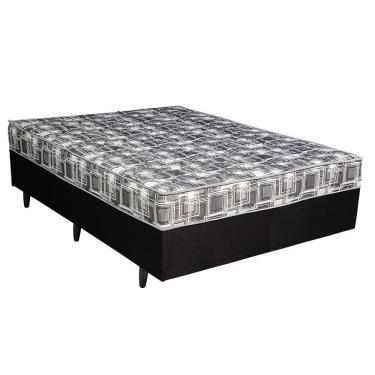 Imagem de Cama Box Conjugada Casal Berflex com Molas Ensacadas Espuma D26 Suporte 90kg Preta Certificada INMETRO