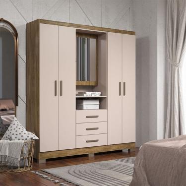 Imagem de Guarda-Roupa Casal com Espelho e Portas Ocultas 4 Portas 3 Gavetas MDP Corredicas Telescopicas