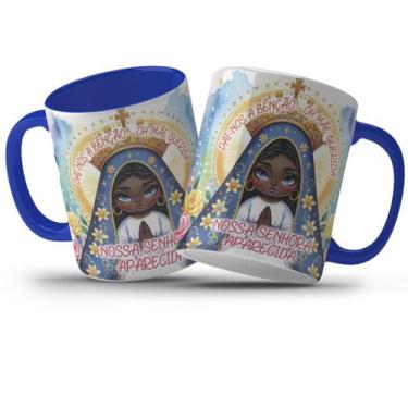 Imagem de Caneca 325ml Nossa Senhora Aparecida Alça Azul Escuro - LARANJA E MIMO