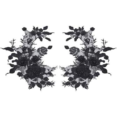 Imagem de 2 apliques de renda de flor preta, apliques de bordado floral 3D, apliques de pérola com contas florais costurados para mulheres, vestido de casamento, corpete, fantasia, roupas, artesanato DIY