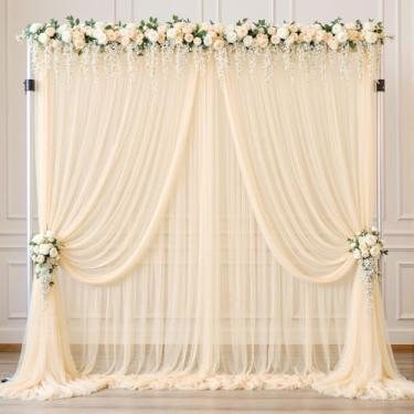 Imagem de Cortinas de fundo de tule champanhe de 12 m x 3 m para festas, casamento, chá de panela, 1 painel, cortinas de champanhe para pano de fundo para chá de bebê, aniversário, decoração de casa