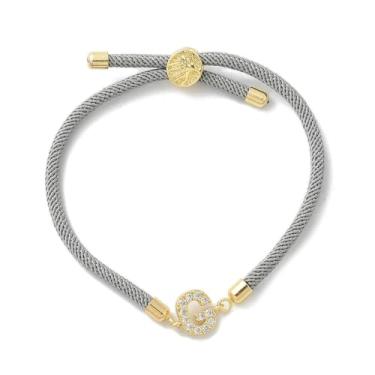Imagem de Pulseira de amizade ajustável com letra inicial de latão micro pavê zircônia cúbica berloques joias para mulheres e homens pulseiras de cordão de nylon, presente para mulheres ou homens, 2.6 inch