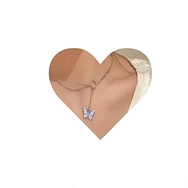Imagem de Aneneiceera Colar com pingente de borboleta fashion boho prata oco anel borboleta pingente gargantilha Y colares corrente pingente acessórios de joias para mulheres e meninas, Metal, Sem Pedra
