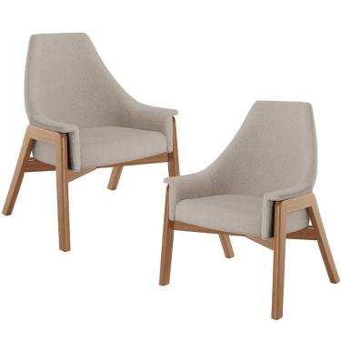 Imagem de Kit 02 Poltronas Decorativa Sakura L02 Linho Bege - Lyam Decor
