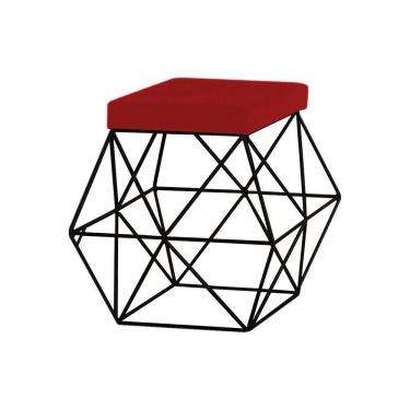 Imagem de Puff Decorativo Base Preto Trixie Veludo Vermelho Gran Belo