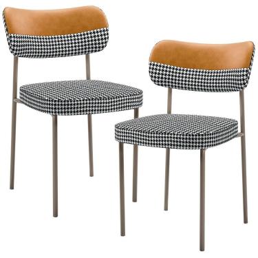 Imagem de Kit 02 Cadeiras Decorativa Para Sala De Jantar Melina Base Arena L02 Faixa Couríssimo Whisky Pied Poule