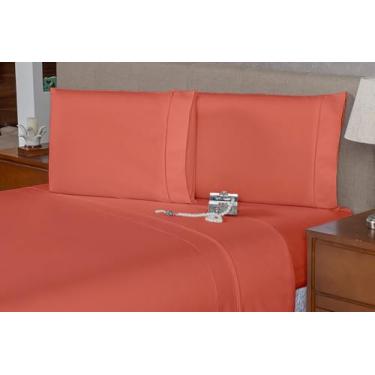 Imagem de Lençol Casal C/Elástico Toque Macio Percal Flex 400 Fios (Terracota)