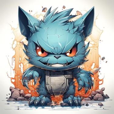 Imagem de Adesivo Decalque de Parede Estilo Anime Monstros Fofinhos para Quarto Infantil com Gatos e Espadas 40x40cm