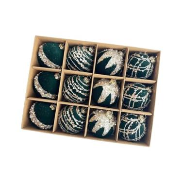 Imagem de Esquirla Conjunto de 12 bolas de Natal com lantejoulas e glitter para pendurar na árvore ou, perfeitas para fotos. Tamanho ideal para presentear, Verde