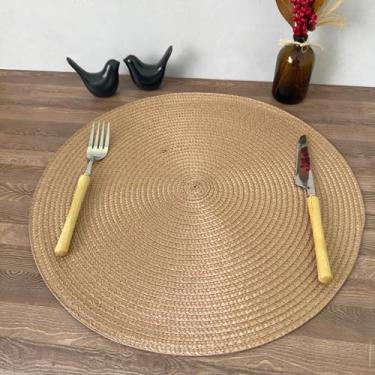 Imagem de Lugar Jogo Americano Redondo Mesa Posta Cozinha Jantar Decorativo Sousplat Tramado Flexível (4, Marrom A)