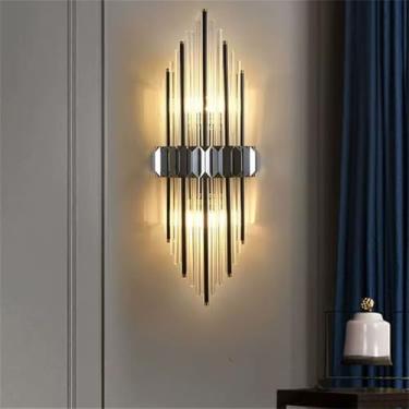 Imagem de Luminária de parede moderna e luxuosa em cristal com LED, ideal para sala de estar, quarto, cabeceira, casa de campo, hotel, escritório, escada e corredor (Estilo 17 B D19H45CM)