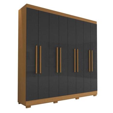 Imagem de Guarda Roupa Casal Ambiente Porto 8 Portas 4 Gavetas Freijó Grafite - Aramóveis