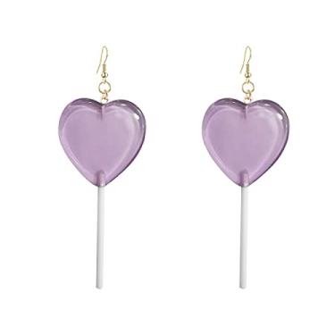 Imagem de Brincos de coração de pirulito fofos para mulheres e meninas, brincos de coração de resina dos anos 80 anos 90, presente de dia dos namorados, Zinco, Sem pedra preciosa