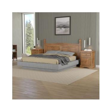 Imagem de Cabeceira Casal Queen e Mesas de Apoio em Madeira Carvalho Rústico Marin Brasil