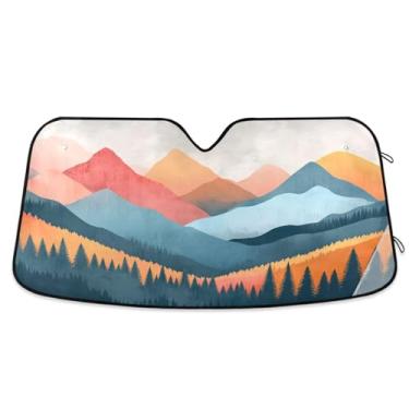 Imagem de ATTX Pára-brisas de carro colorido Mountains 139.7 cm x 70.1 cm Protetor solar universal com proteção UV, persiana de janela frontal automática dobrável para caminhões Sedans SUVs #800
