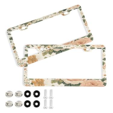 Imagem de SEHANY Molduras de placa de carro rosa dos namorados, capas de moldura de placa de carro de alumínio à prova de ferrugem com orifícios elípticos e parafusos serve para veículos padrão dos EUA tamanho