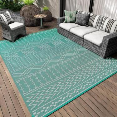 Imagem de HGTRH Tapete exterior terraço impermeável grande, tapetes de jardim exteriores, sustentáveis tecido tecido de veludo de vidro tapetes de ar com sola antiderrapante