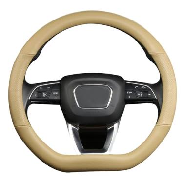 Imagem de Cxtiy Capa de volante em forma de D, capa de volante de couro genuíno com fundo plano, acessórios para carros de luxo 36,5-38 cm (bege)