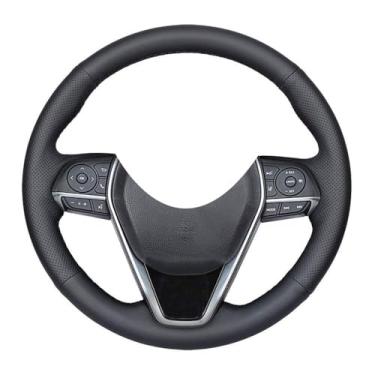 Imagem de Capa para volante de carro de couro de microfibra preta DIY Sew para Toyota Camry 2018 2019 / Avalon 2019 2020 / Corolla 2020/2019 RAV4 (fio preto)