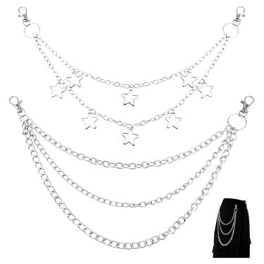 Imagem de Conjunto de corrente de 2 peças, correntes de calça punk Y2K multicamadas, corrente de bolso hip hop, acessórios para o corpo da cintura, para homens e mulheres, corrente de cinto de jeans gótico rock