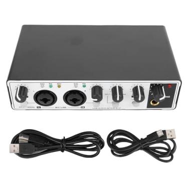 Imagem de Asixxsix Interface de Som Tipo C, Interface de áudio USB de 24 Bits 192kHz Com Entrada XLR 48V Phantoms Power, para Gravação, Streaming, Podcasting, Estúdio de Músicos, Produtores (Preto e branco)