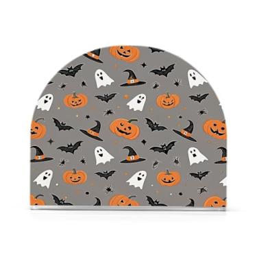Imagem de JUZIHAI Suporte de guardanapo de abóbora Halloween Boo para mesa dispensador de guardanapo de acrílico para mesa suporte de lenços independente para cozinha sala de jantar bar festa decoração de casa