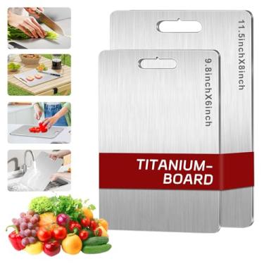 Imagem de Conjunto de 2 tábuas de corte de titânio, tábuas de corte de titânio para cozinha, nova atualização, dupla face, não tóxica, placa de corte inoxidável para carne, queijo, vegetais