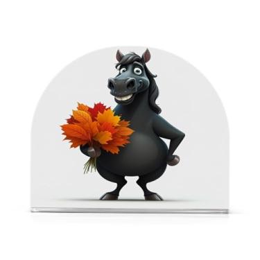 Imagem de JUZIHAI Porta-guardanapos de cavalo de desenho animado preto engraçado para mesa dispensador de guardanapo de acrílico suporte de lenços independente de mesa para cozinha sala de jantar bar festa