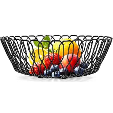 Imagem de LULARINE Tigela de frutas, fruteira de arame de metal para balcão de cozinha, bancada, decoração de casa, tigela de frutas de arame preto moderna criativa elegante