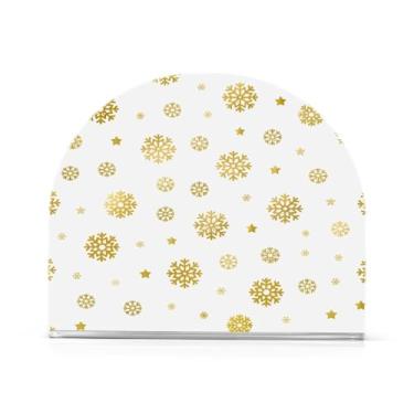 Imagem de Qilmy Porta-guardanapos de acrílico de flocos de neve dourados de Natal, suporte de lenços de mesa independente transparente, dispensador de papel de coquetel para cozinha, jantar, restaurante, bar