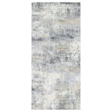 Imagem de HILORUUG Tapete 4x8 lavável interior: tapete abstrato antiderrapante para entrada no corredor da cozinha - Tapete moderno de baixa pilha resistente a manchas longo fino 10 x 20 azul cinza