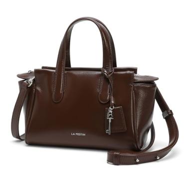 Imagem de LA FESTIN Bolsa tiracolo feminina, pequena, de couro legítimo, resistente a arranhões para deslocamento diário e encontro, alça ajustável, Marrom