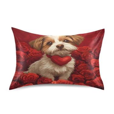 Imagem de JUZIHAI Fronha de cetim rosa (5) Dia dos Namorados, fronha de seda suave e fresca, fronha de seda com fecho de envelope macio e respirável para cabelo e pele, tamanho Queen 50,8 x 76,2 cm x 1